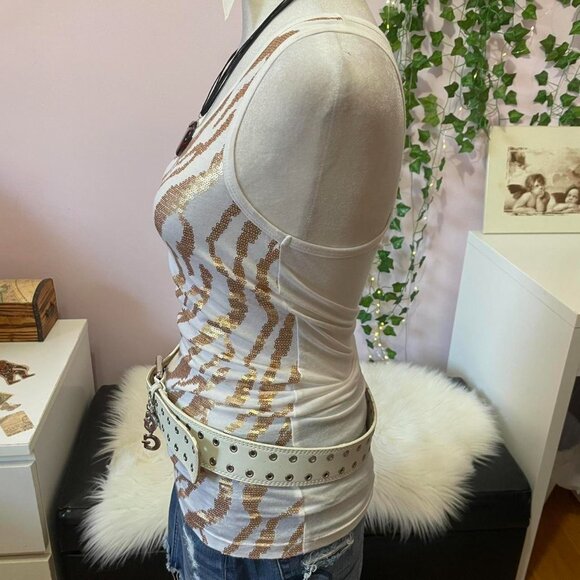Y2K White and Gold Sequin Top - Picture 3 of 8